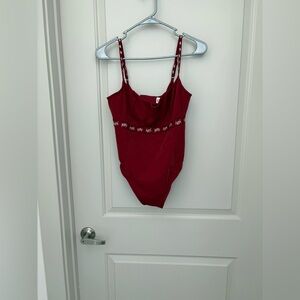 Yitty by Lizzo  Shaping Demi Cup Thong Bodysuit in a red shimmered NWT M